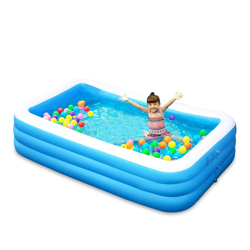120" Inflatable Family Swimming Pool 120" X 72" X 22" Full-Sized Inflatable Lounge Pool for Baby, Kiddie, Kids, Adult, Infant for Ages 3+. Seasonal Merriment Water Party /Family Activity